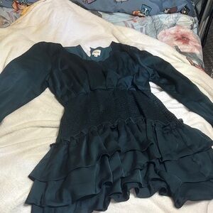 Peach Love California Dark Teal Ruffle Dress